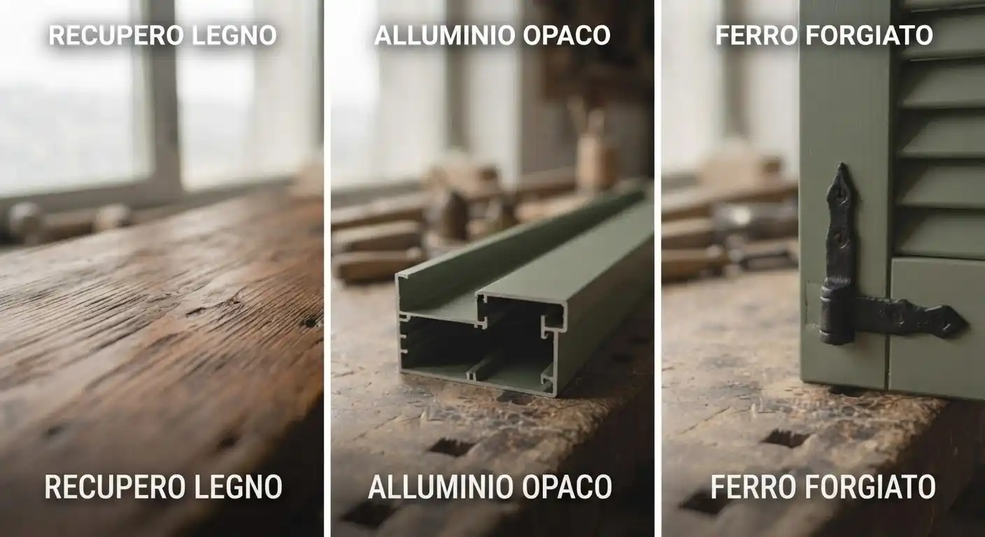 Recupero di persiane in legno, alluminio opaco e ferro forgiato